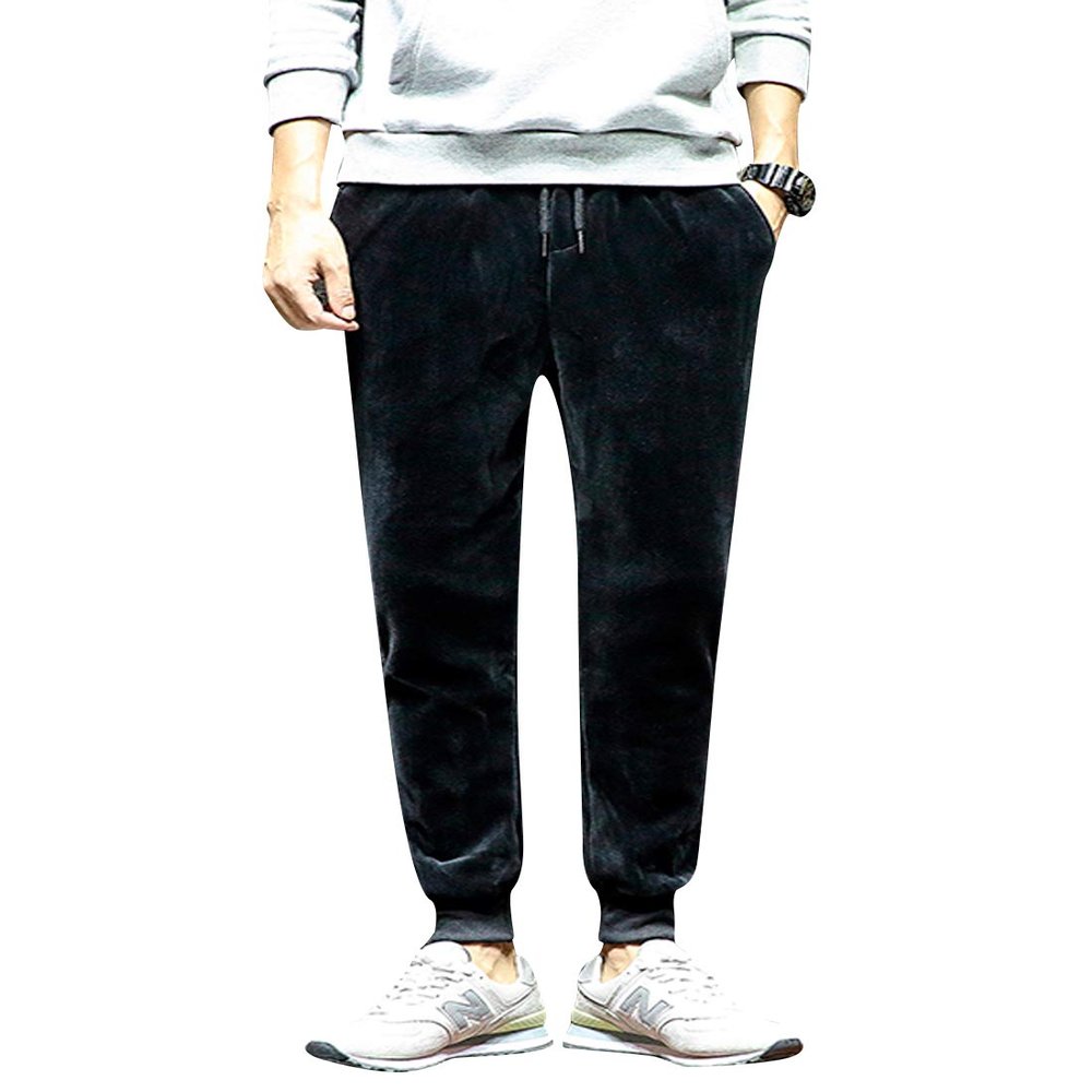 Snoly Men's Winter Sherp-Lined Velvet Velour Sweatpants Running Active Fleece Jogger Pants (Black, X-Small)