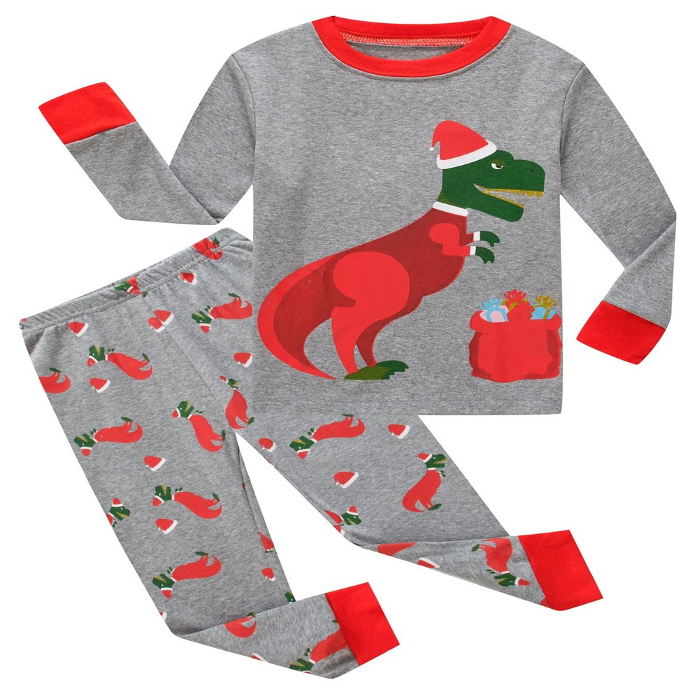 Family Feeling Big Girls Long Sleeve Christmas Pajamas Sets 100% Cotton Pyjamas Kids Pjs Size 14 Dinosaur