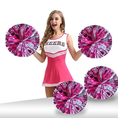 Ueerdand Pack of 4 Cheerleading Pom Poms Foil Plastic Metallic Cheerleader Pom Poms for Cheer Sport Kids Adults Team Spirit Cheering (Rose Red/Silver)