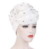 Women Turban Hat African Knot Headwrap Beanie Pre-Tied Chemo Cap Hair Loss Hat White view 2