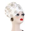 Women Turban Hat African Knot Headwrap Beanie Pre-Tied Chemo Cap Hair Loss Hat White view 2