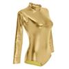 Womens Shiny Metallic Bodysuit Gymnastics Ballet Dance Leotard Long Sleeve Mock Neck Jumpsuit Romper Top Ballerina Workout Yoga Tights Unitard One Piece Thong Training Dancewear Costume Gold S view 2