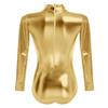 Womens Shiny Metallic Bodysuit Gymnastics Ballet Dance Leotard Long Sleeve Mock Neck Jumpsuit Romper Top Ballerina Workout Yoga Tights Unitard One Piece Thong Training Dancewear Costume Gold S view 3