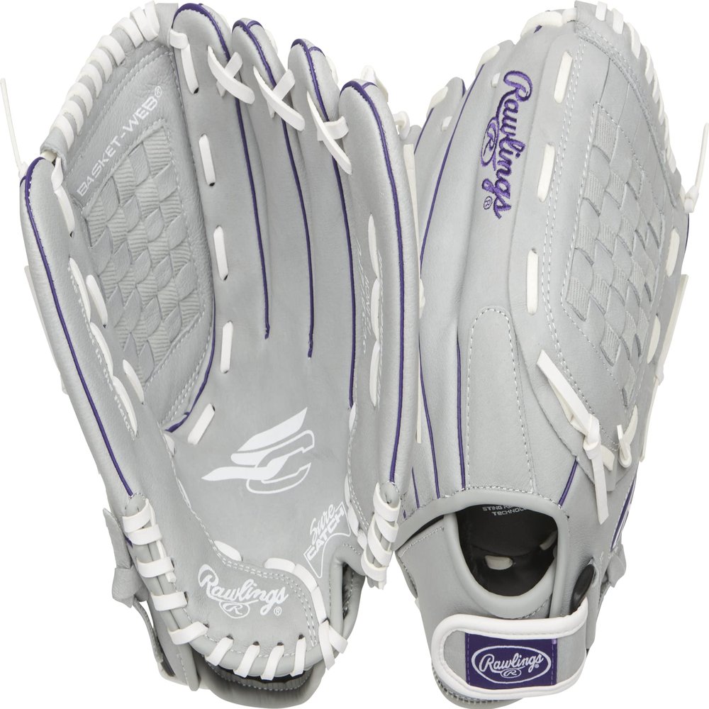 Rawlings | Sure Catch Series Fastpitch Softball Glove | Purple/Grey/White | LHT | 12'