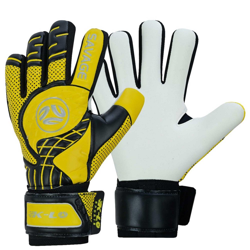 K-LO Goalkeeper Gloves: Savage Rise Soccer Goalie Gloves - Yellow Size 5 (Unisex, Youth & Kids) - Fingersaves for Protection | Strong Grip Palm