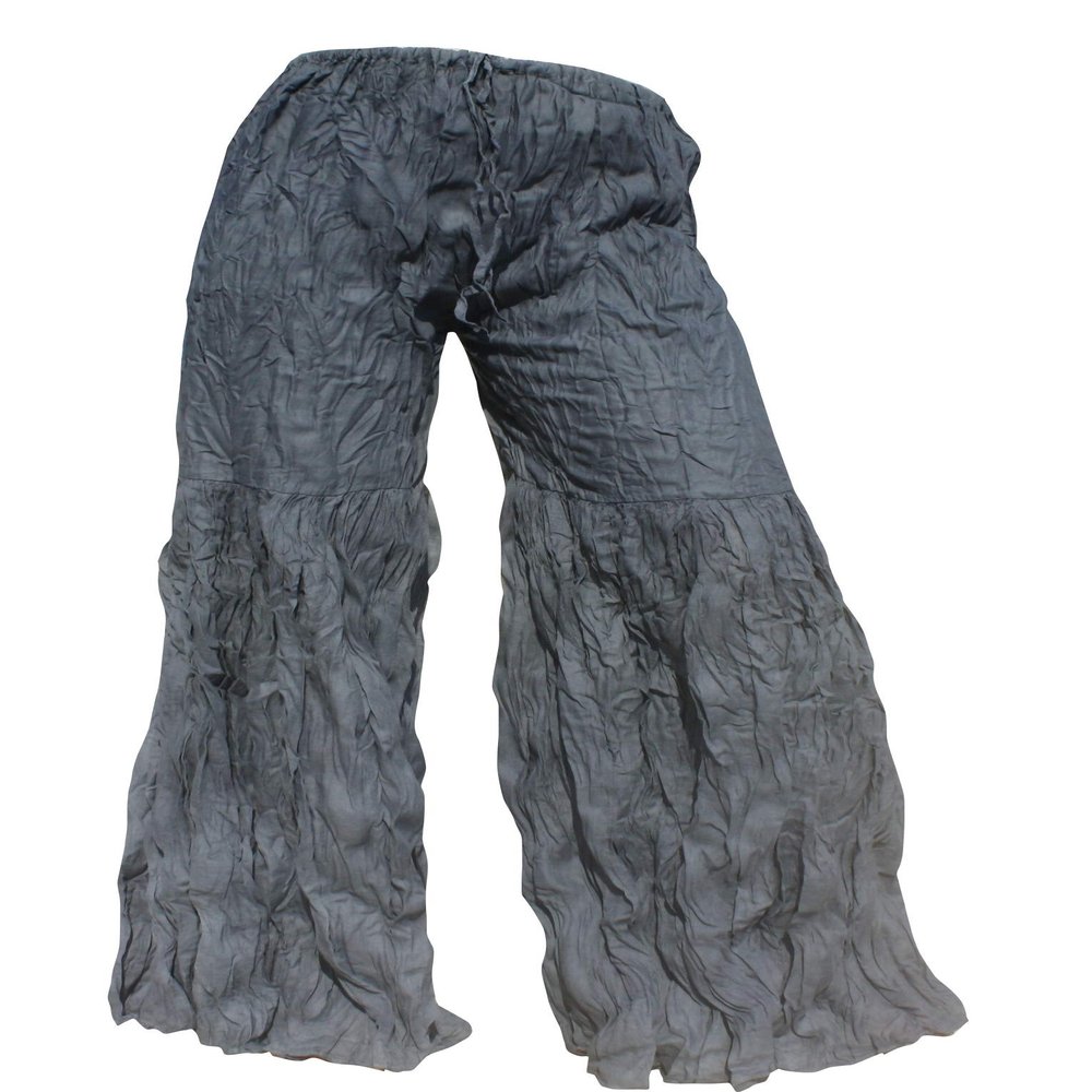 RaanPahMuang Brand Wide Lower Leg Flared Light Cotton Stepped Pants Baggy Cut, Large, Payne's Gray