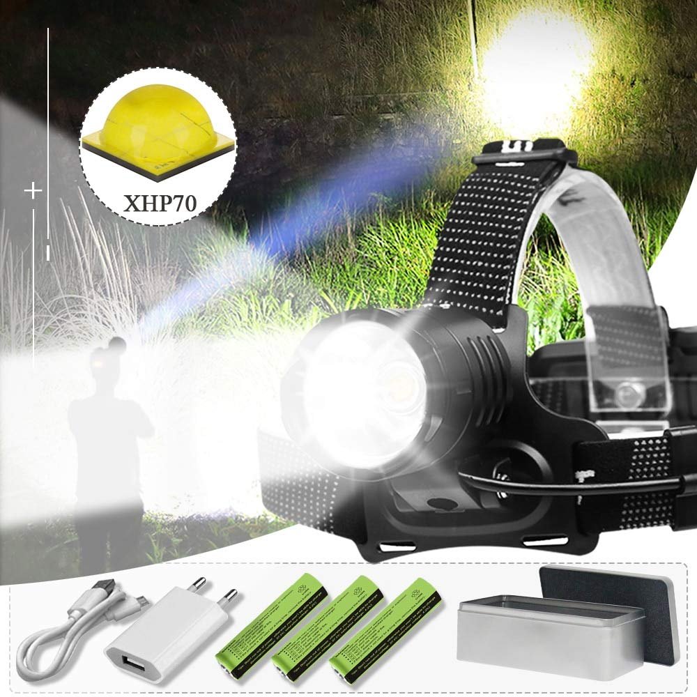 headlamp 90000lm Xhp70 High Power Head Lamp Led Recharge Head Torch Lantern Xhp50.2 USB Headlight Outdoor Light