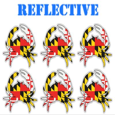 6 Pack | 3M Reflective Maryland Crab State Flag Bumper Sticker Decal (4 inch x 5 inch)