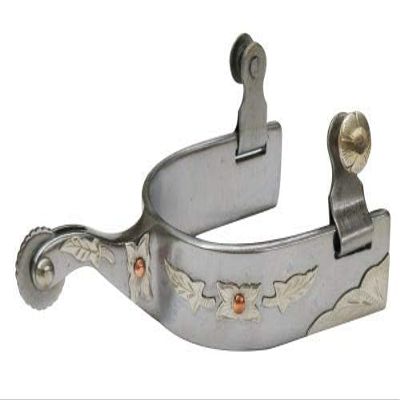 Showman Stainless Steel Spurs w/Leaf Design Overlays