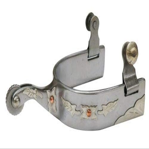 Showman Stainless Steel Spurs w/Leaf Design Overlays