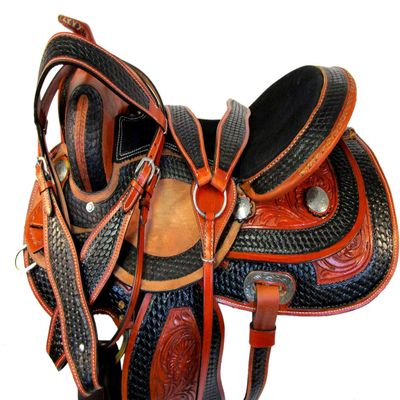 15 16 17 DEEP SEAT Barrel Saddle Floral Tooled Leather Horse Show Trail TACK Set (17)