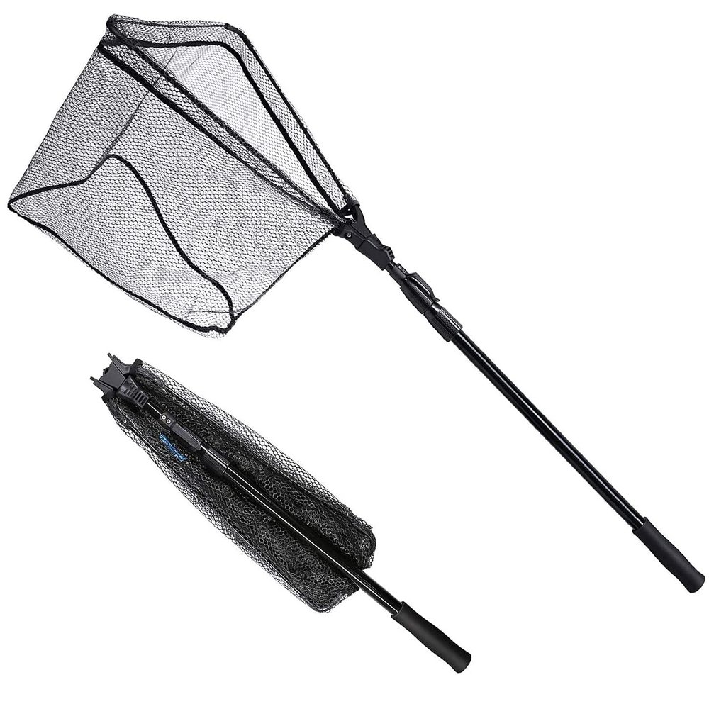 SAN LIKE Fishing Net Fish Landing Nets Folding Telescopic Sturdy Pole Handle Rubber Coated Net Extending to 71inches for Saltwater