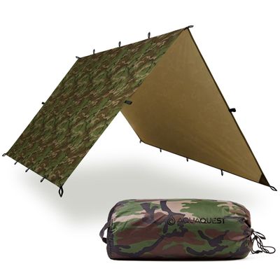 AquaQuest Defender Tarp  HeavyDuty Waterproof (20,000 mm) SeamTaped Rain Fly for Camping, Bushcraft & Survival  1010 Woodland Camo