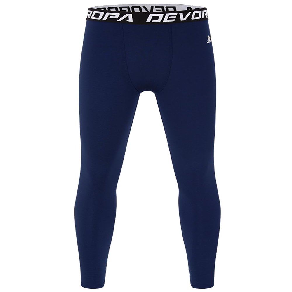 DEVOROPA Boys Leggings Quick Dry Youth Compression Pants Sports Tights Basketball Base Layer Navy S