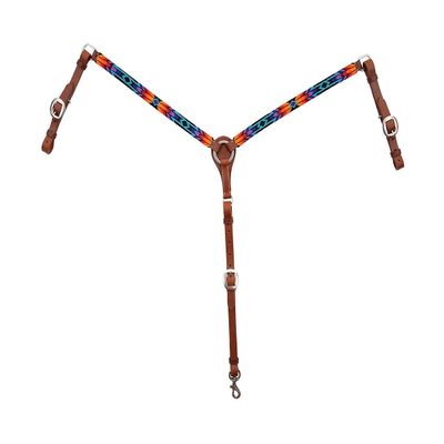 Circle Y Infinity Wrap Leather Breast Collar for Horse, Sunset Beading, Blue/Orng/Yllw, One Size, (X4123-4069)