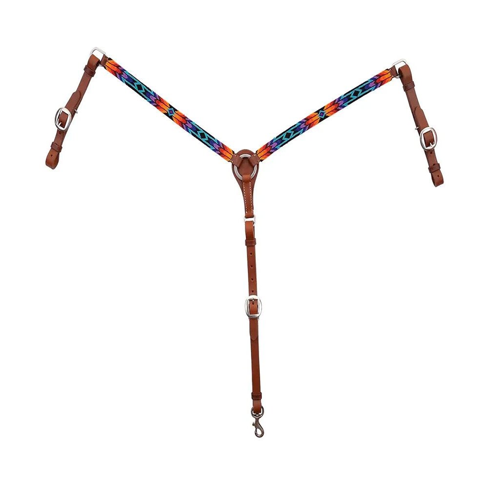 Circle Y Infinity Wrap Leather Breast Collar for Horse, Sunset Beading, Blue/Orng/Yllw, One Size, (X4123-4069)
