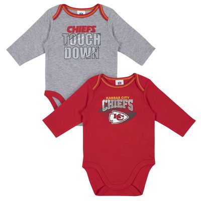 Gerber NFL Kansas City Chiefs 2 Pack Long Sleeve Bodysuit, grey/red Kansas City Chiefs, 0-3M