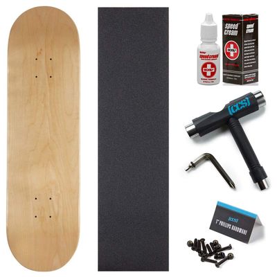 [CCS] Blank Maple 7 Ply Resin Skateboard Deck - 7.75" With Bones Speed Cream, Grip, Skate Tool, and 1" Hardware