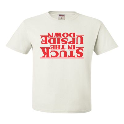Medium White Mens Stuck in The Upside Down T-Shirt