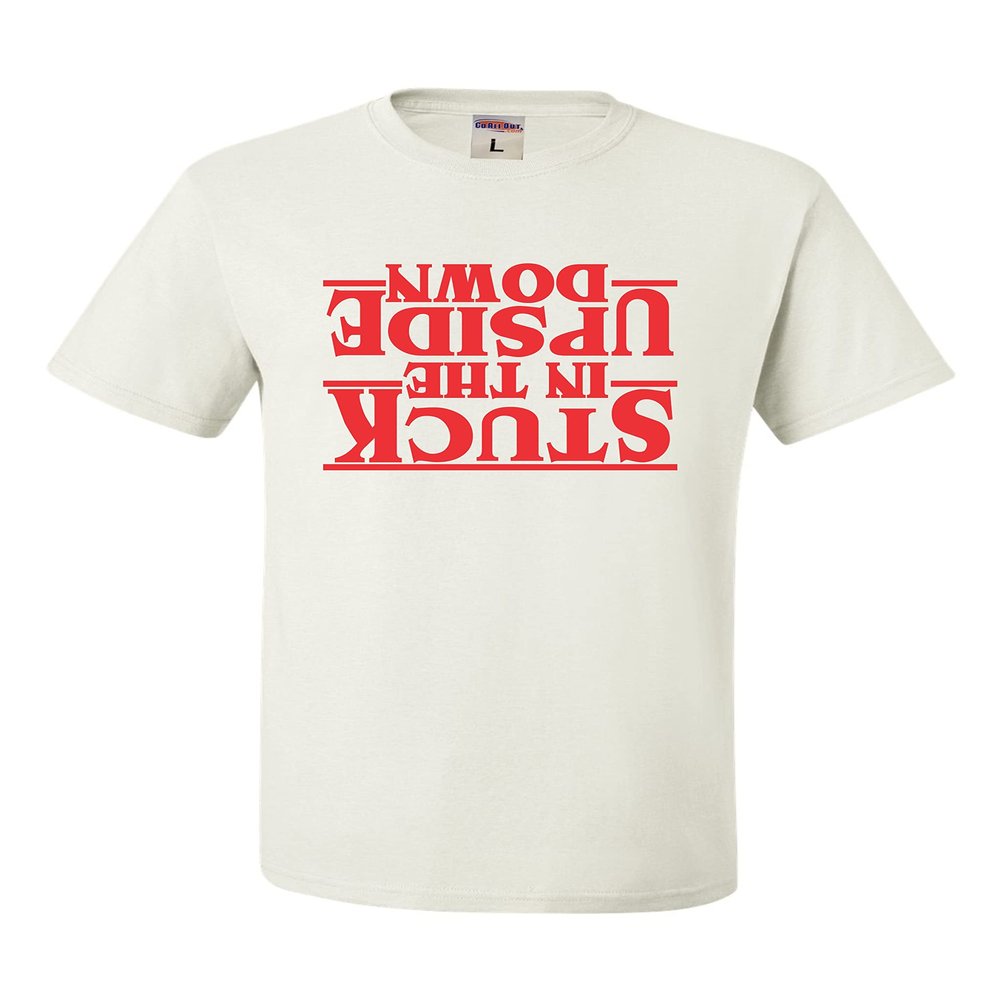 Medium White Mens Stuck in The Upside Down T-Shirt
