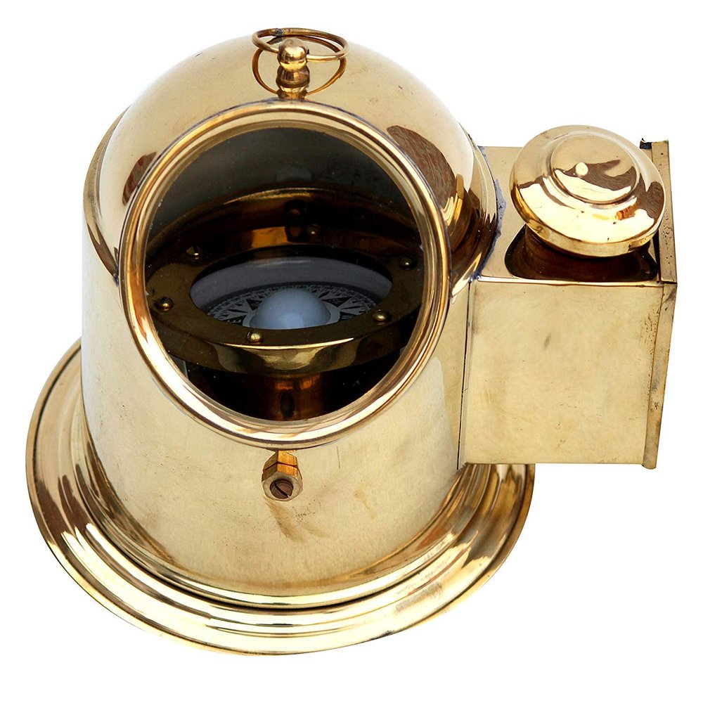 MALLA INC. Nautical Antique Vintage Binnacle Helmet Gimballed Compass Shiny Brass