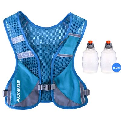AONIJIE Men Women Ultralight Running Vest Pack Reflective Breathable Hydration Backpack for Hiking Camping Marathon Cycling Race (Blue - with 2 pcs 250ml Bottles)
