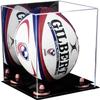 Better Display Cases Acrylic Rugby Ball Display Case Vertical with Mirror and Pink Risers (A060-PNR) view 1