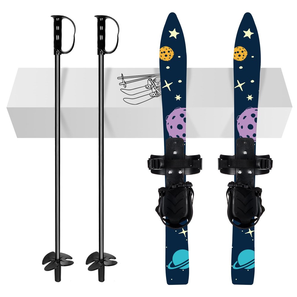 Odoland Kid's Beginner Snow Skis and Poles, Low-Resistant Ski Boards for Age 4 and Under, Lightweight, Sturdy and Safe, Dark Blue