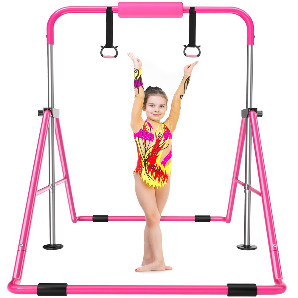 Safly Fun Kids Gymnastics Bar Foldable & Adjustable 35"-51", Safe Padded Gymnastics Bar for Kids, Sturdy 145 lbs Capacity, Easy-to-Assemble Gymnastics Equipment for Indoor/Outdoor Training