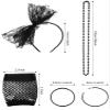 80s Fancy Dress Costume Accessories Lace Headband Earrings Fishnet Gloves Necklace Bracelet for 80s Retro Party (Black) view 2
