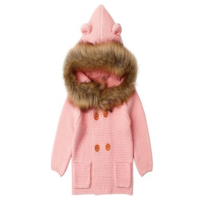 Stesti Kids Coats Boys Winter Fur Hood Newborn Knitted Jackets Kids Winter Coat with Fur Hood (12M) Pink