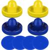 ONE250 Air Hockey Pushers and Blue Air Hockey Pucks, Goal Handles Paddles Replacement Accessories for Game Tables (4 Striker, 4 Puck Pack) (Yellow & Blue) view 1
