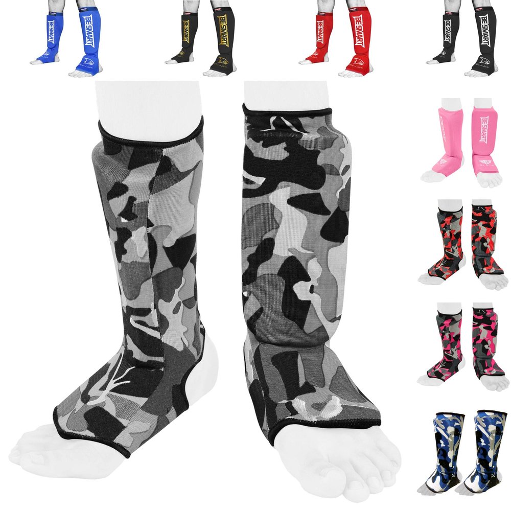 Kids Shin Instep Pads MMA Leg Foot Guards Muay Thai Kick Boxing Guard Protector (Gray Camo, XXS (9 to 13 Years))