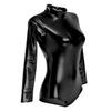 Womens Shiny Metallic Bodysuit Gymnastics Ballet Dance Leotard Long Sleeve Mock Neck Jumpsuit Romper Top Ballerina Workout Yoga Tights Unitard One Piece Thong Training Dancewear Costume Black XS view 2