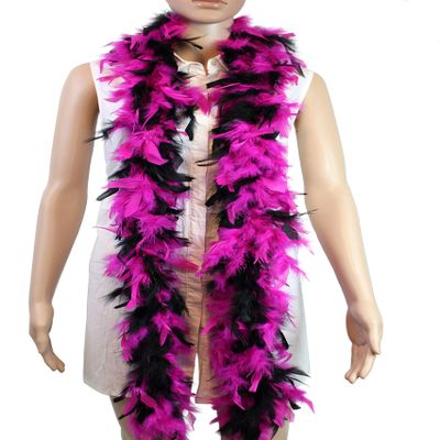 Flydreamfeathers 40 Gram 72" Long, Turkey Chandelle Feather Boa, Dancing Wedding Crafting Party Dress Up, Halloween Costume Decoration(hot pink w/black)