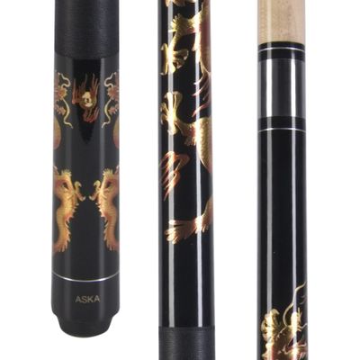 ASKA Golden Dragon Pool Cue Stick, Irish Linen, 13mm Layered Hard Tip (19-Ounce)