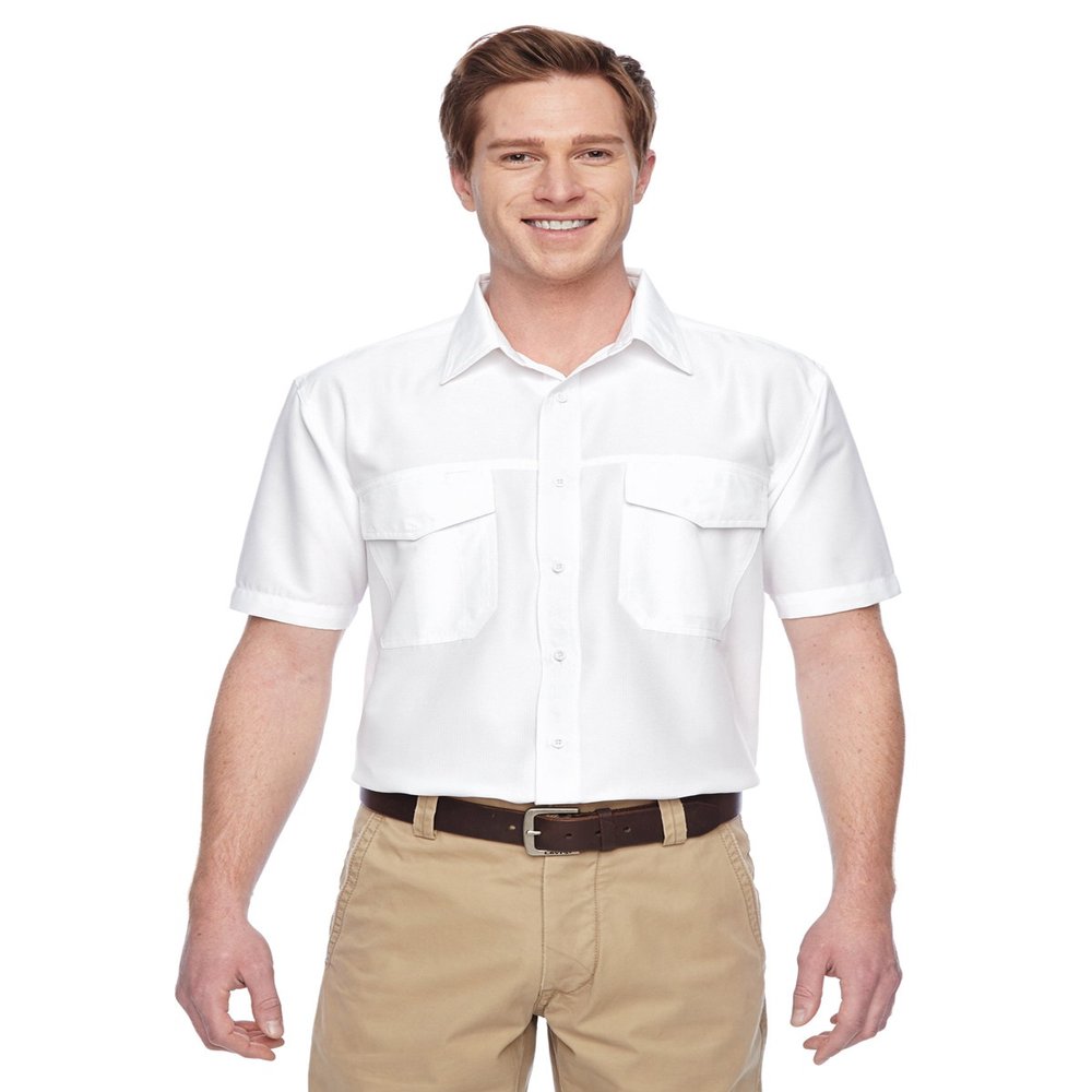 Harriton Men's Key West Short-Sleeve Performance Staff Shirt XS WHITE
