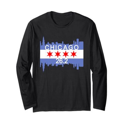 26.2 Mile Marathon Runner Chicago Flag Running Race Gift Long Sleeve T-Shirt