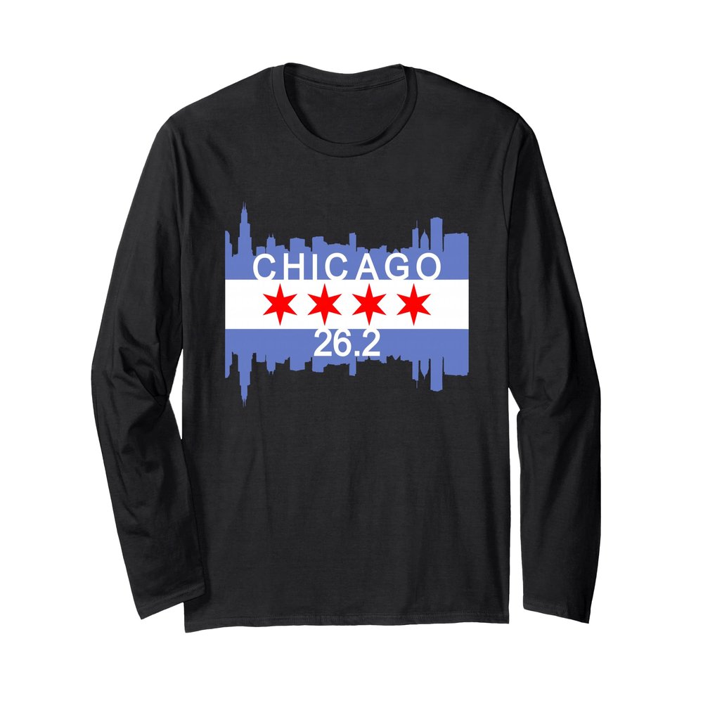 26.2 Mile Marathon Runner Chicago Flag Running Race Gift Long Sleeve T-Shirt