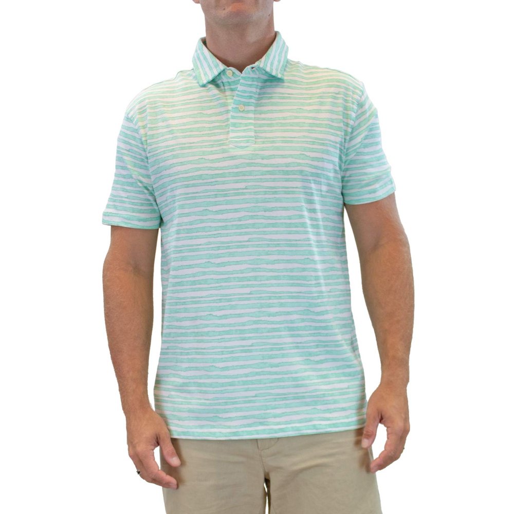 Margaritaville Men's Short Sleeve 100% Cotton Brush Stripe Pepe's Polo Shirt
