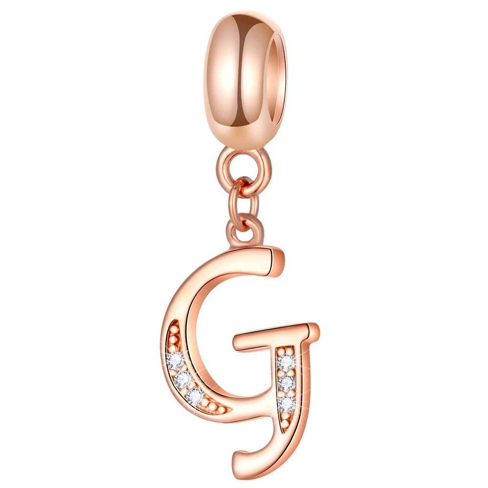 Letter G Charms Initial A-Z Alphabet Word Beads 925 Sterling Silver Letra Dangle, fits Pandora Style Bracelets, for Valentine's Day/Halloween Gifts
