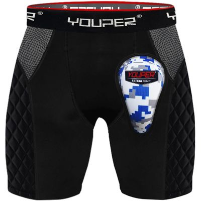 Youper Youth Elite Padded Sliding Shorts w/Soft Athletic Cup for Baseball & Football (Black, Medium)