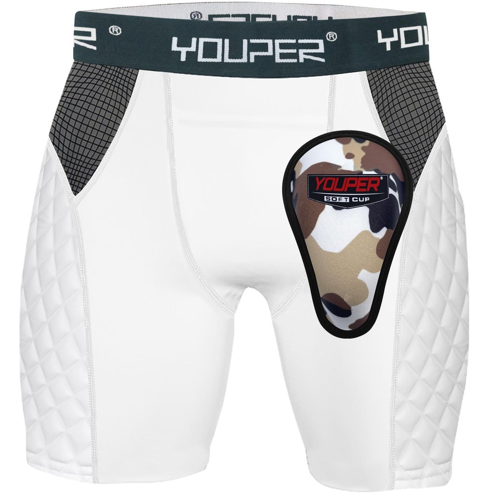 Youper Youth Elite Padded Baseball Sliding Shorts w/Soft Cup (X-Small) White