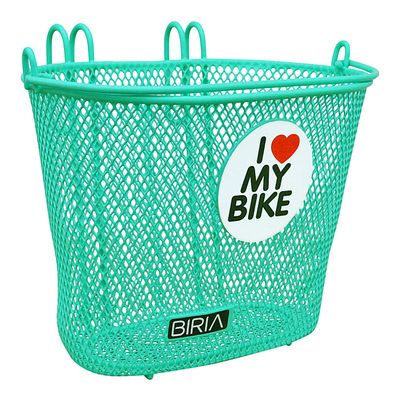 BIRIA Basket with Hooks, Front, Removable, Children Wire mesh Small Kids Bicycle Basket, I Love My Bike, New, Green