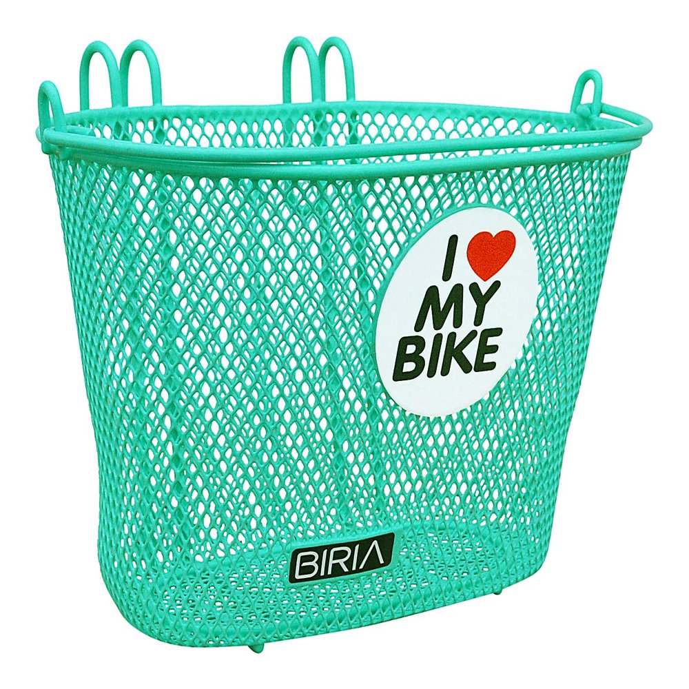 BIRIA Basket with Hooks, Front, Removable, Children Wire mesh Small Kids Bicycle Basket, I Love My Bike, New, Green