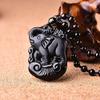 Crystal black Obsidian elephant necklace Amulet pendant with bead chain for wen or women (elephant) view 3