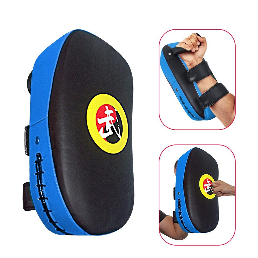 TLBTEK Taekwondo Kick Pad PU Muay Thai Pads MMA Karate Kick Pads Kickboxing Training Pads Martial Arts Punching Pads Leather Strike Curved Kicking Shield (7.5x14inchBlue)