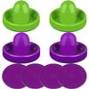 ONE250 Air Hockey Pushers and Purple Air Hockey Pucks, Goal Handles Paddles Replacement Accessories for Game Tables (4 Striker, 4 Puck Pack) (Purple & Green) view 1