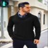 COOFANDY Men's Shawl Collar Sweaters V-Neck Relaxed Fit Cable Pullovers Black view 2