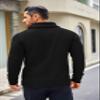 COOFANDY Men's Shawl Collar Sweaters V-Neck Relaxed Fit Cable Pullovers Black view 3